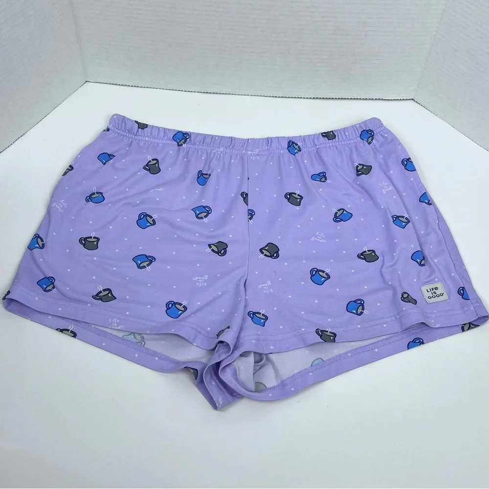 Life Is Good Sleep Women's PJ Shorts with Coffee Mug AOP Size M; Loungewear